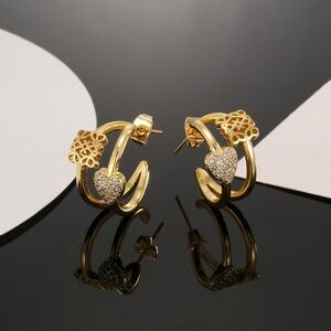 Loewe Gold Filigree Hoop Earrings with Pavé Heart